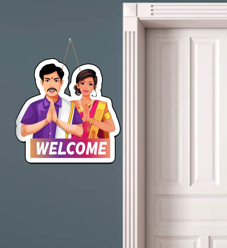 Welcome Home Wall Hanging | Indian Couple Wooden Wall Decorative Item for Home Decoration